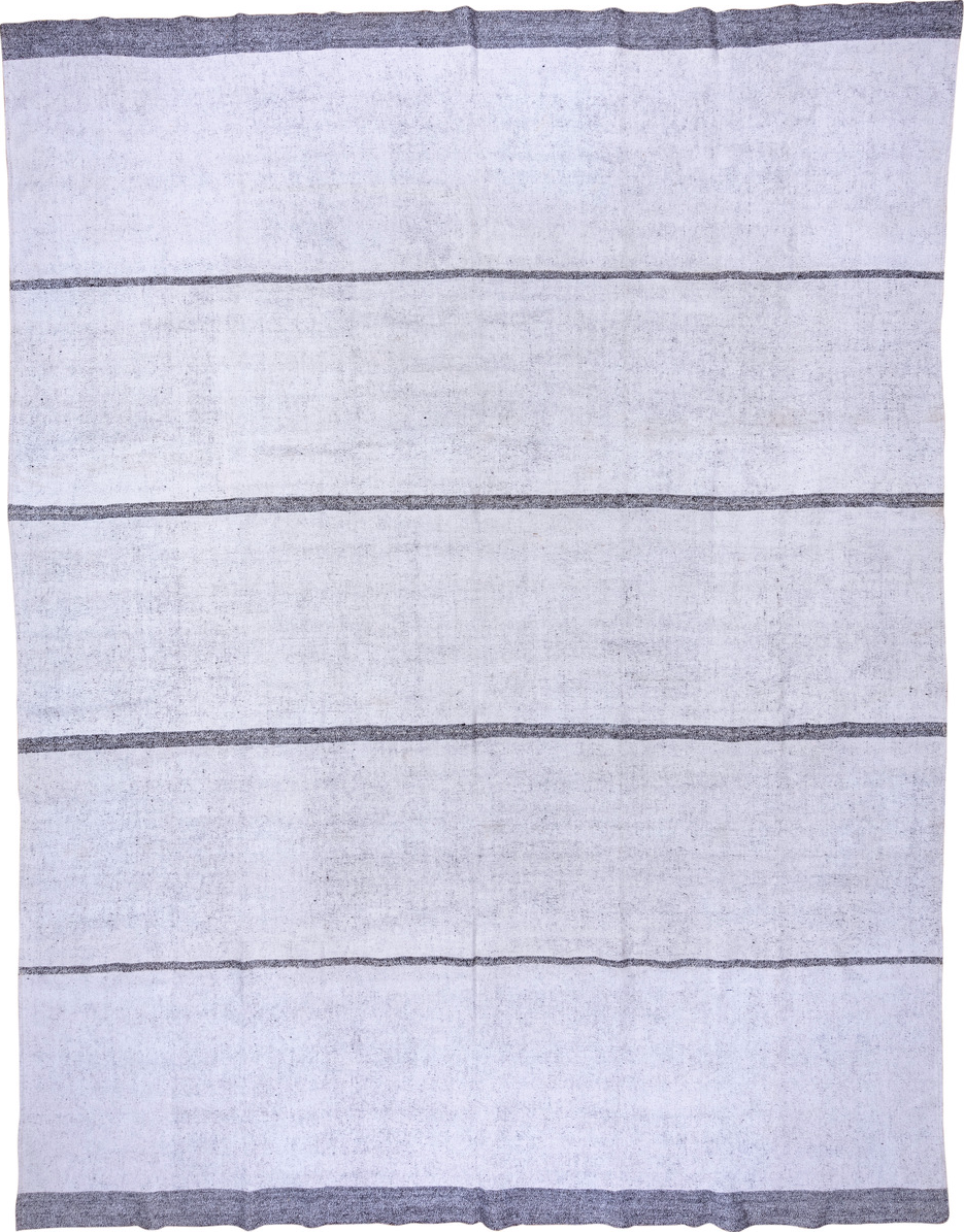 10' x 13' one-of-a-kind handmade vintage Flatweave large size rug. Color palette: alice blue, blue, ghost white, gray