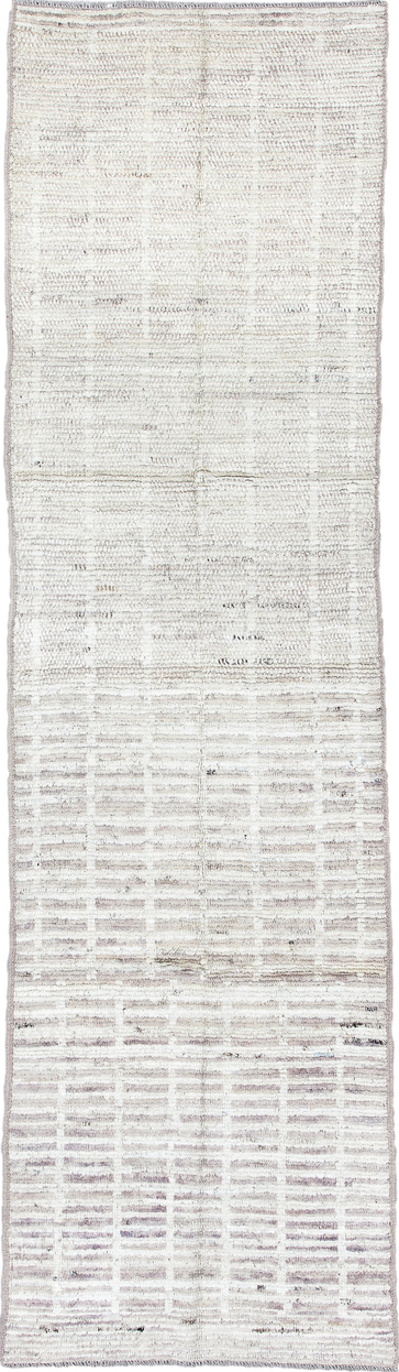 2' x 9' one-of-a-kind handmade vintage Tulu runner rug. Color palette: blue, dark gray, gainsboro, gray, light blue