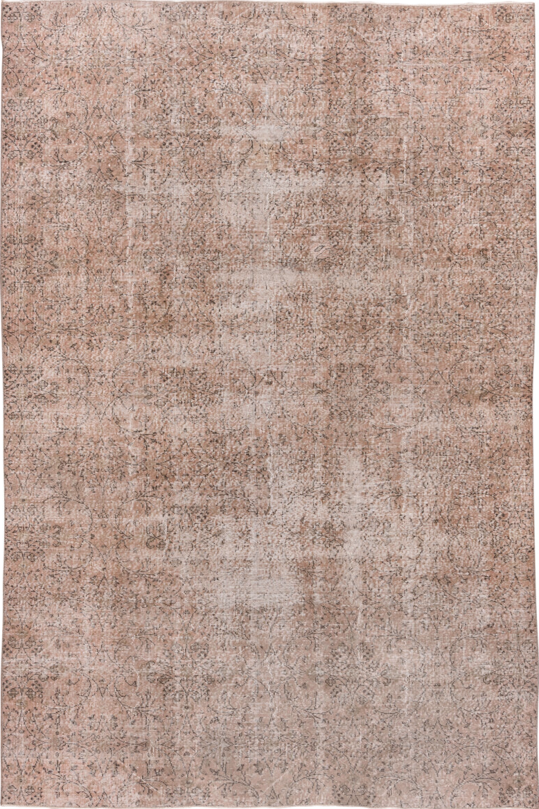7' x 10' one-of-a-kind handmade vintage Kaisary large size rug. Color palette: brown, gray, light gray, off-white, pink