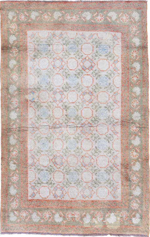 4' x 6' one-of-a-kind handmade vintage Cotton Agra small size rug. Color palette: brown, gainsboro, gray, light blue