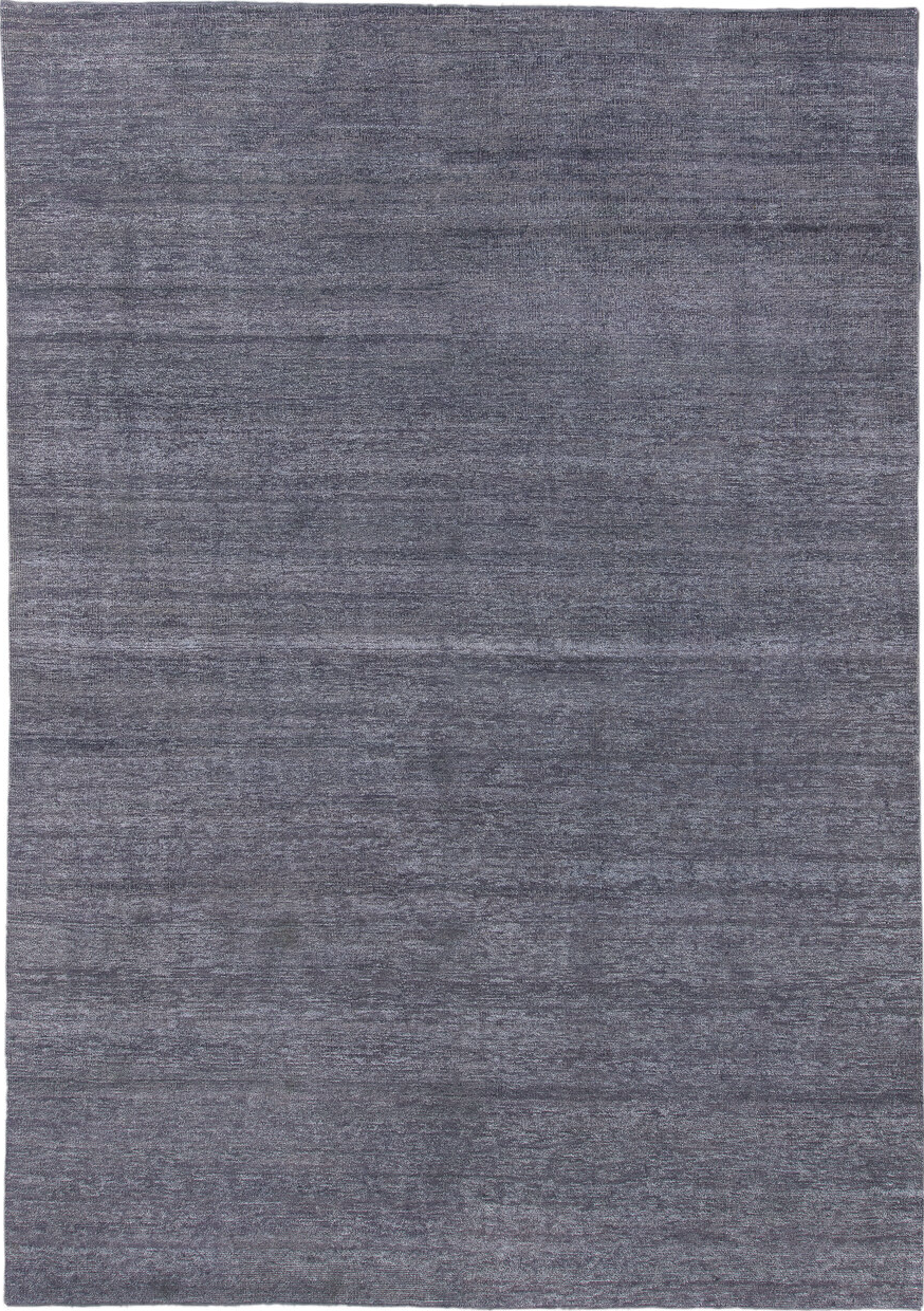 9' x 14' one-of-a-kind handmade vintage Sari Silk large size rug. Color palette: blue, dim gray, gainsboro, gray, light blue