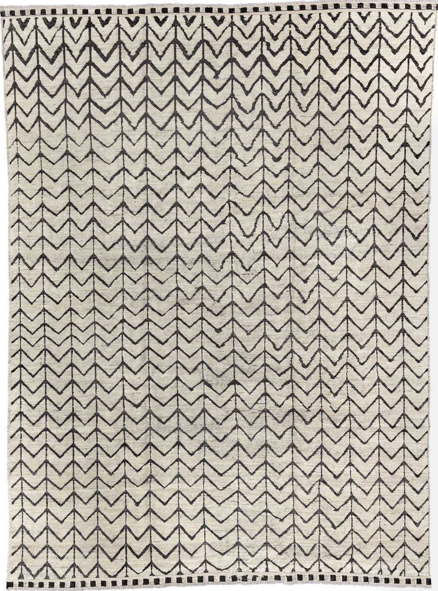 9' x 12' one-of-a-kind handmade vintage Tulu large size rug. Color palette: black, blue, charcoal, dark gray, dim gray