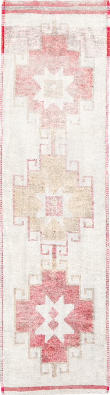 3' x 11' one-of-a-kind handmade vintage Kars runner rug. Color palette: antiquewhite, gray, light gray, linen, off-white