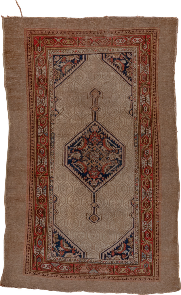 4' x 6' one-of-a-kind handmade vintage Cam Hamadan small size rug. Color palette: brown, gray, red