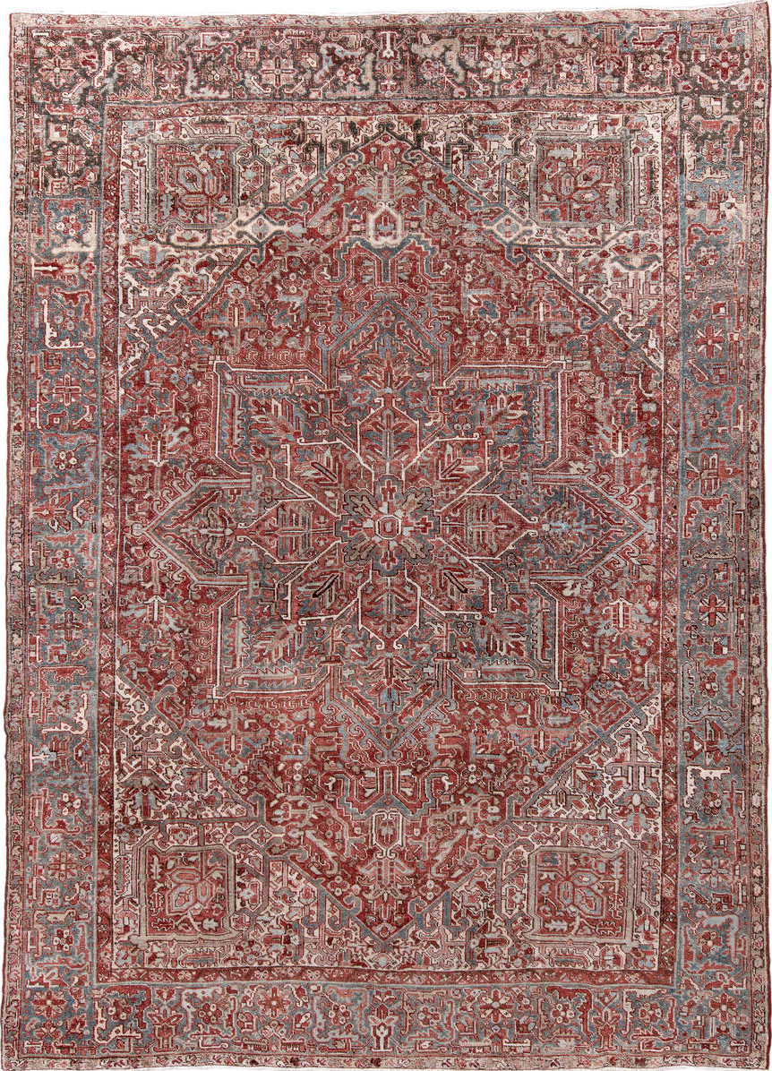 8' x 12' one-of-a-kind handmade vintage Heriz large size rug. Color palette: brown, dim gray, gainsboro, gray