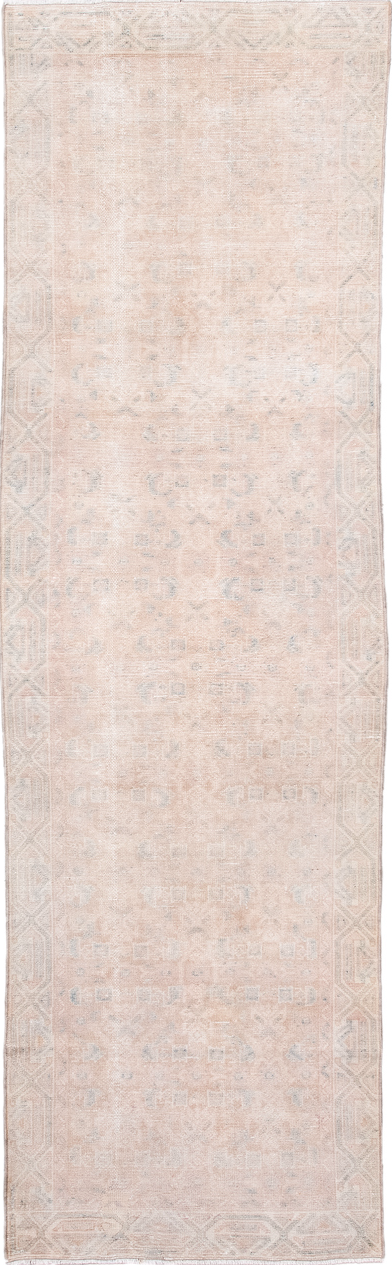 2' x 9' one-of-a-kind handmade vintage Malayer runner rug. Color palette: antiquewhite, brown, floral white, gainsboro, gray