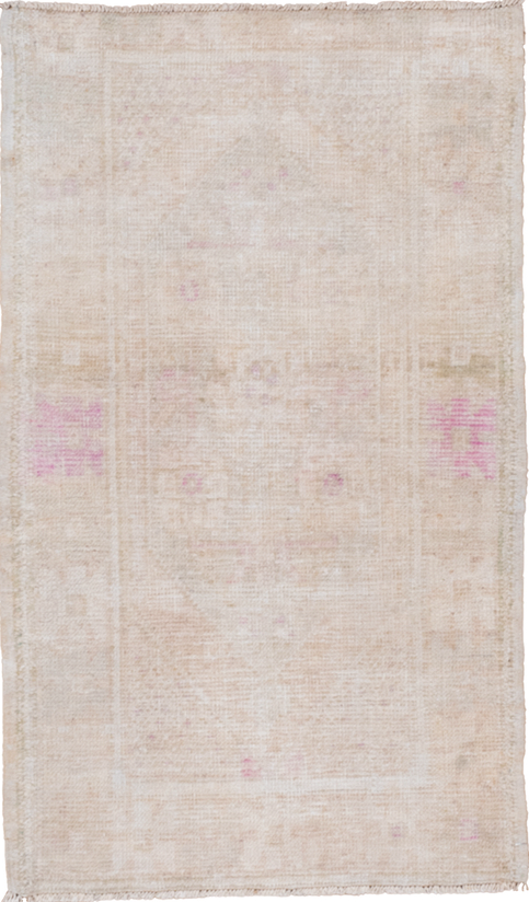 2' x 4' one-of-a-kind handmade vintage Oushak small size rug. Color palette: brown, gainsboro, gray, light gray, linen