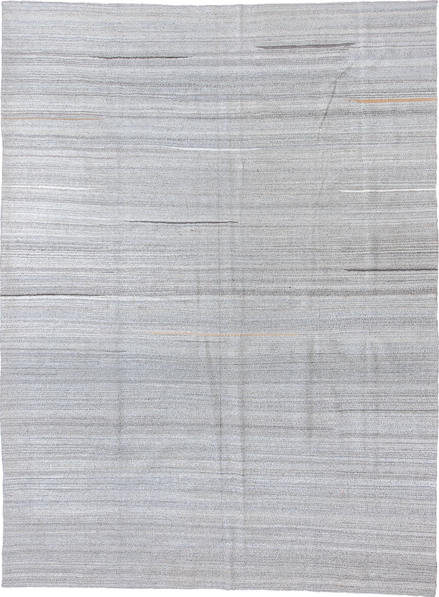 8' x 11' one-of-a-kind handmade vintage Kilim large size rug. Color palette: dark gray, gainsboro, gray, light gray