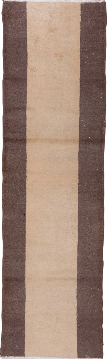 2' x 9' one-of-a-kind handmade vintage Oushak runner rug. Color palette: brown, gray, off-white, pink, snow, white