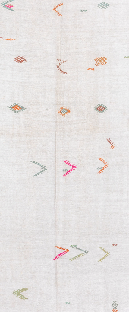 5' x 13' one-of-a-kind handmade vintage Hemp Kilim rug. Color palette: brown, floral white, gainsboro, ghost white, gray