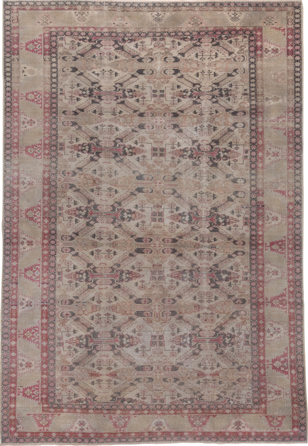 6' x 9' one-of-a-kind handmade vintage Sivas medium size rug. Color palette: brown, dark gray, dim gray, gray, light gray