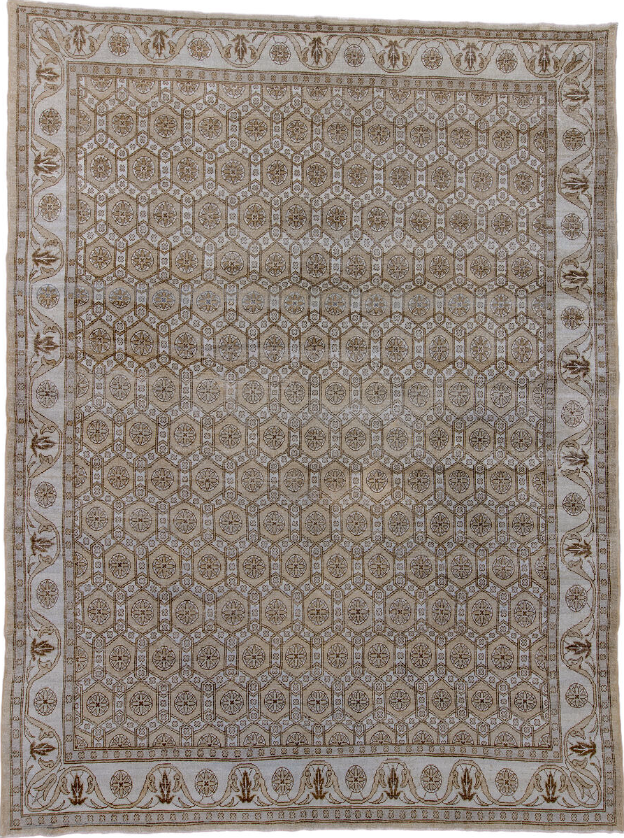 10' x 13' one-of-a-kind handmade vintage Oushak large size rug. Color palette: black, brown, dark gray, dim gray, gray