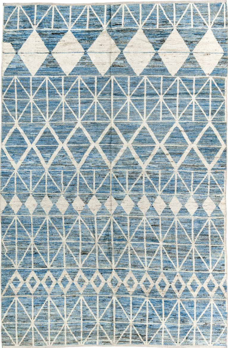 6' x 9' one-of-a-kind handmade vintage Tulu medium size rug. Color palette: black, blue, gainsboro, gray, light blue