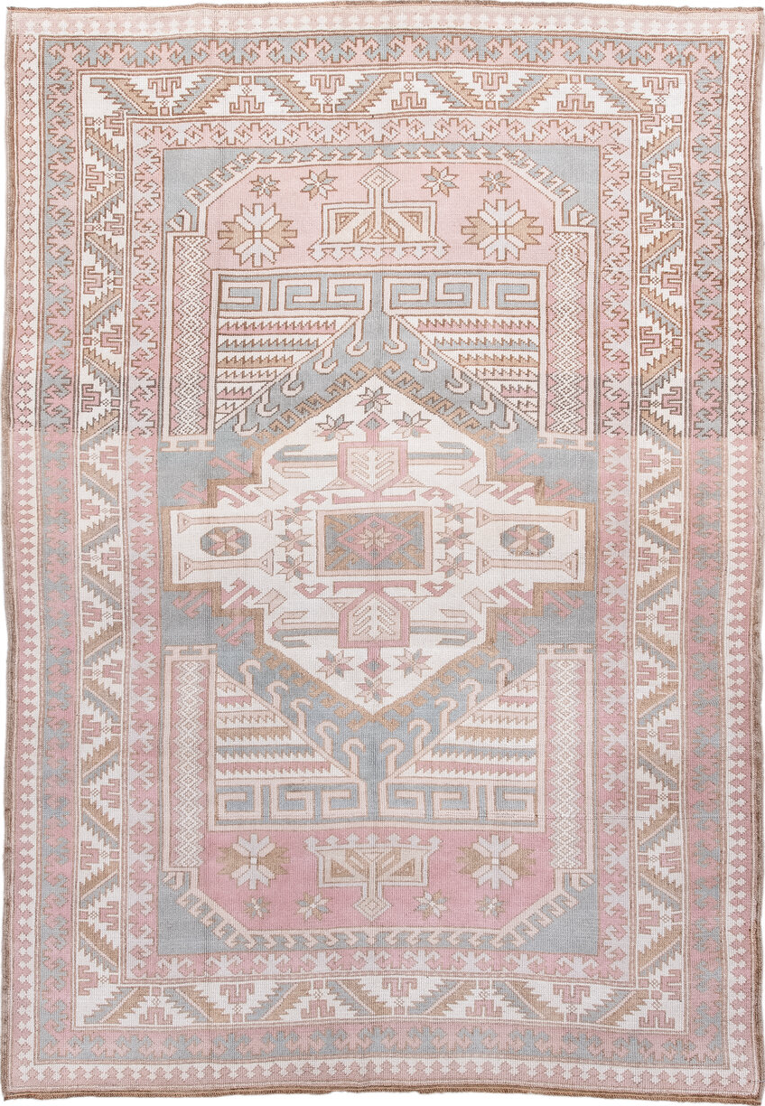 5' x 8' one-of-a-kind handmade vintage Oushak medium size rug. Color palette: dark gray, floral white, gray, light gray