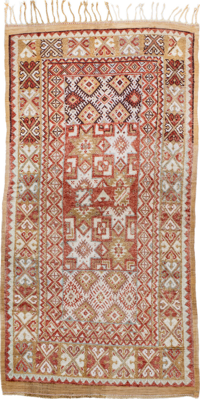 3' x 6' one-of-a-kind handmade vintage Moroccan small size rug. Color palette: antiquewhite, beige, brown, gray, off-white
