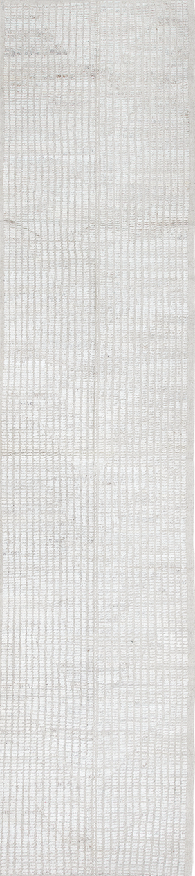 3' x 12' one-of-a-kind handmade vintage Tulu runner rug. Color palette: blue, dark gray, gainsboro, gray, light blue