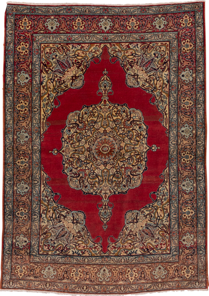 4' x 5' one-of-a-kind handmade vintage Tabriz small size rug. Color palette: brown, red, off-white, gray, black, redwood