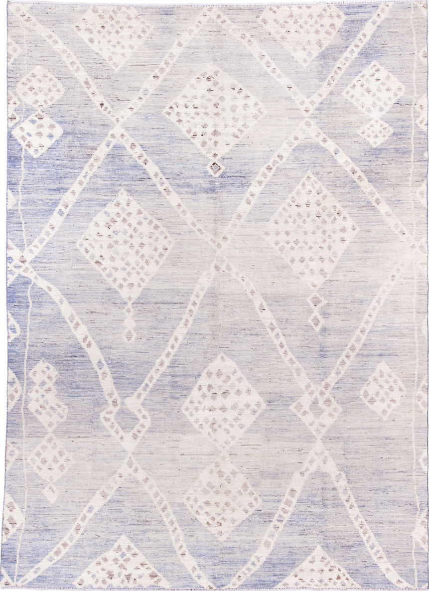 8' x 11' one-of-a-kind handmade vintage Tulu large size rug. Color palette: gainsboro, gray, lavender, light blue