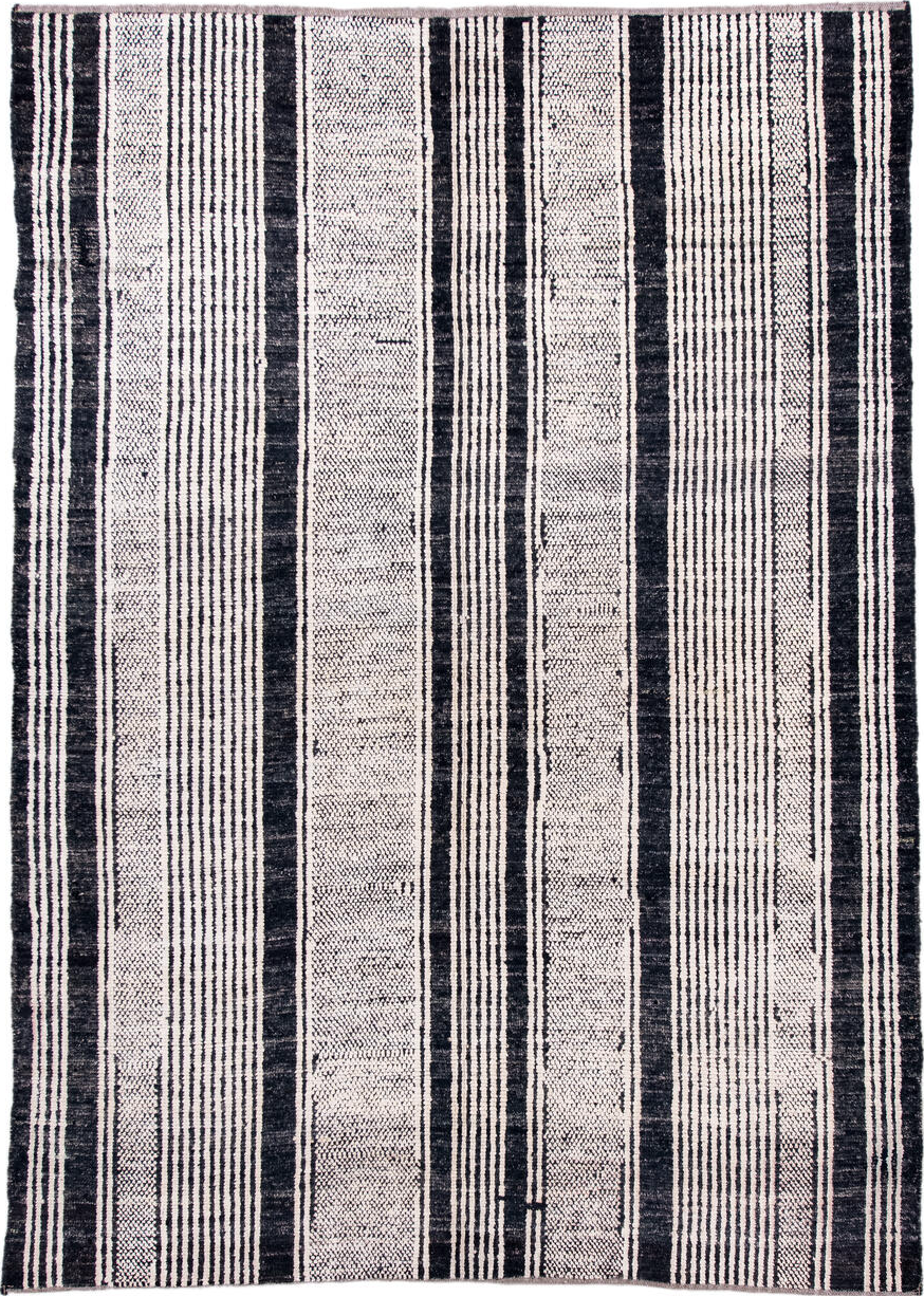 6' x 8' one-of-a-kind handmade vintage Tulu medium size rug. Color palette: black, blue, dark gray, dim gray, gainsboro