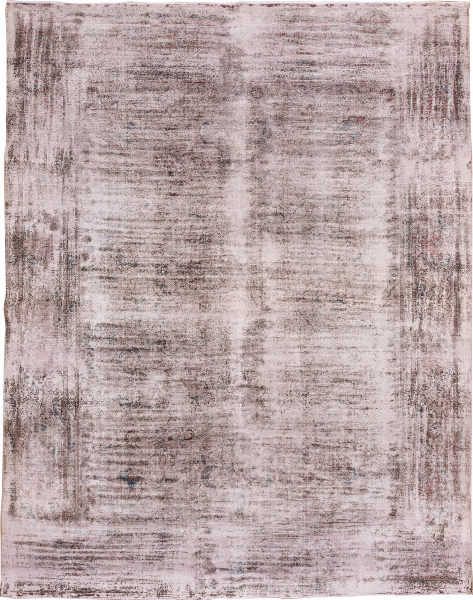 9' x 12' one-of-a-kind handmade vintage Overdyed large size rug. Color palette: black, charcoal, dim gray, gainsboro, gray