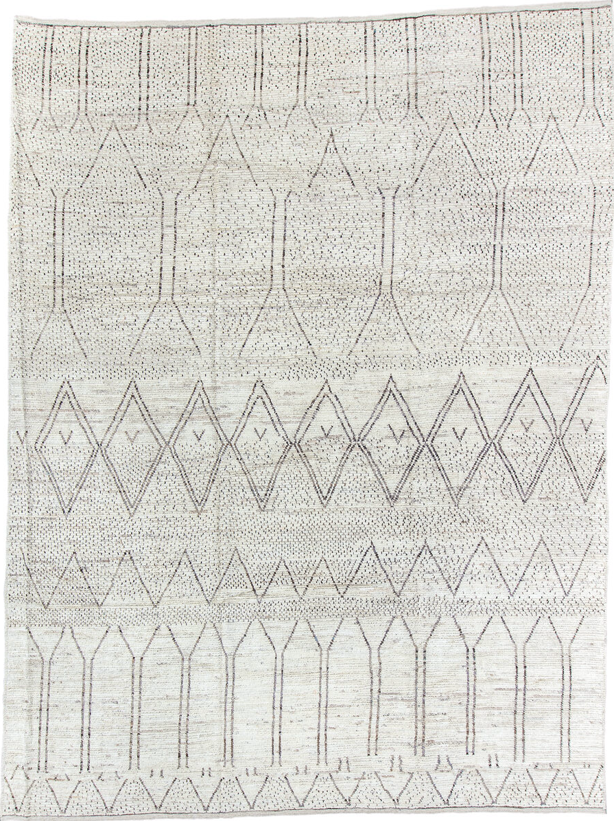 10' x 13' one-of-a-kind handmade vintage Tulu large size rug. Color palette: black, brown, dark gray, gray, light gray