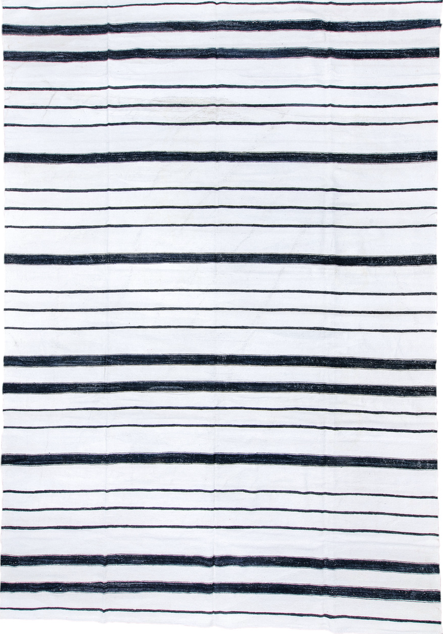 13' x 19' one-of-a-kind handmade vintage Kilim oversize rug. Color palette: alice blue, azure, blue, dark gray, gainsboro