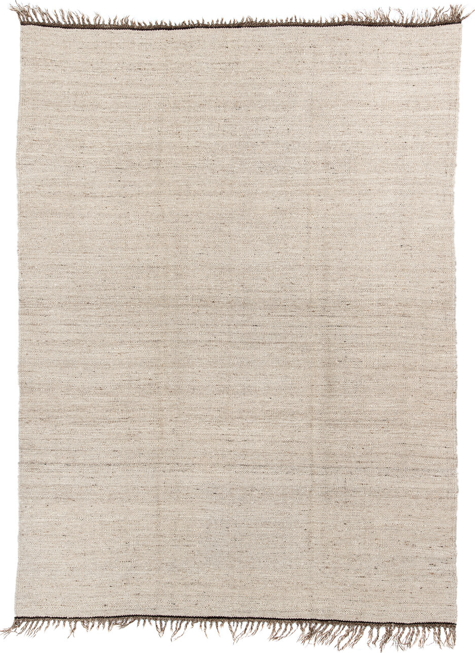 7' x 10' one-of-a-kind handmade vintage Kilim large size rug. Color palette: antiquewhite, black, brown, gray, light gray
