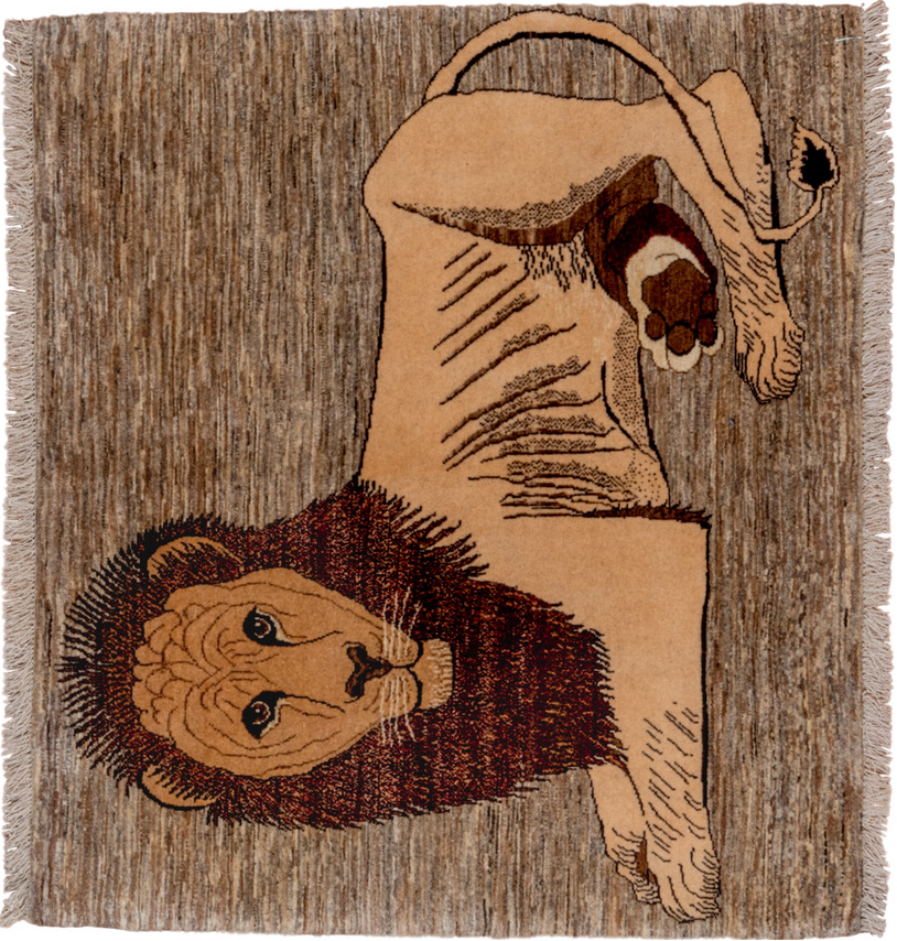 3' x 3' one-of-a-kind handmade vintage Gabbe small size rug. Color palette: black, brown