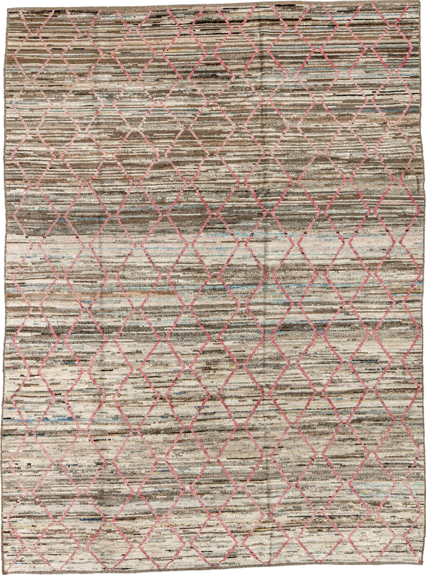 8' x 10' one-of-a-kind handmade vintage Tulu large size rug. Color palette: blue, gray, light blue, light gray, off-white