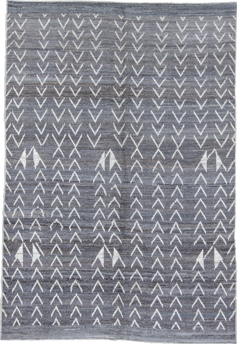 6' x 9' one-of-a-kind handmade vintage Tulu medium size rug. Color palette: black, blue, charcoal, dark gray, dim gray