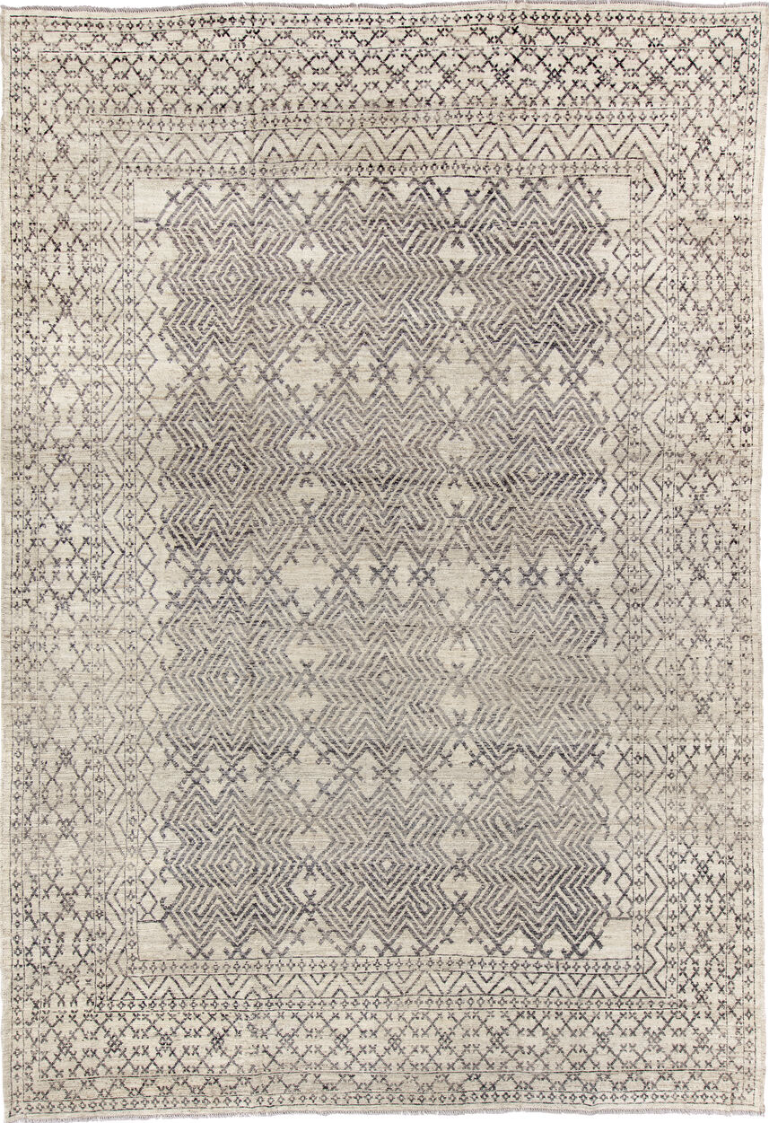10' x 14' one-of-a-kind handmade vintage Khorassan large size rug. Color palette: brown, dim gray, gray, light gray