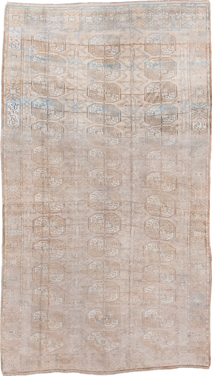 5' x 9' one-of-a-kind handmade vintage Afghan medium size rug. Color palette: gainsboro, gray, light gray, off-white, pink