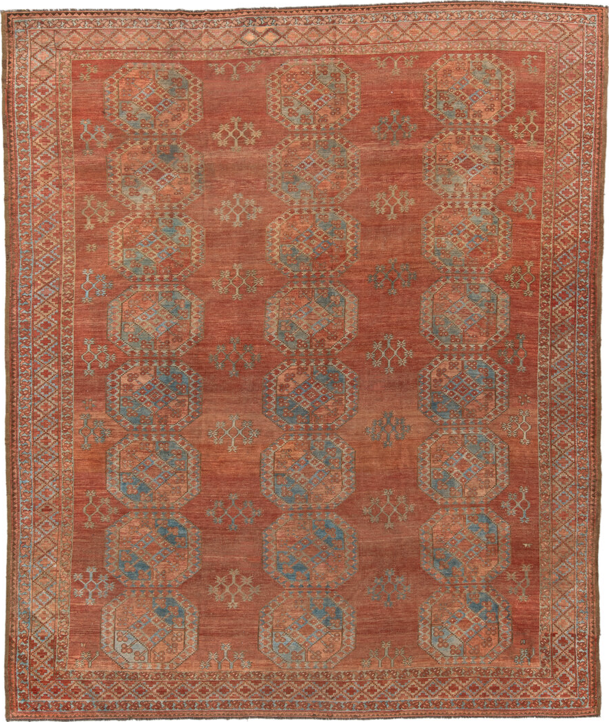 8' x 10' one-of-a-kind handmade vintage Afghan large size rug. Color palette: gray, pink, brown