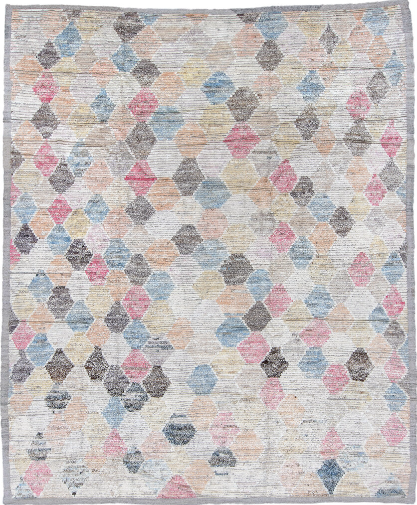 9' x 11' one-of-a-kind handmade vintage Tulu large size rug. Color palette: dark gray, gainsboro, gray, light blue