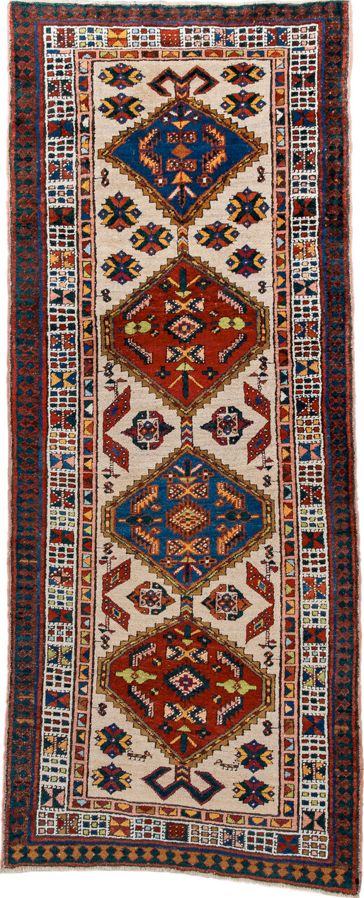 3' x 7' one-of-a-kind handmade vintage Sarab runner rug. Color palette: brown, gainsboro, gray, light gray, off-white