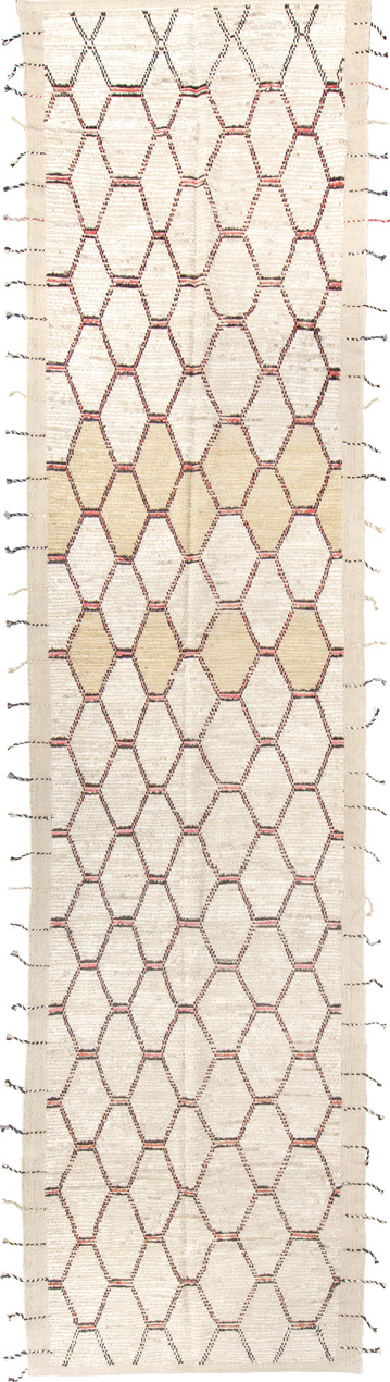 3' x 15' one-of-a-kind handmade vintage Tulu runner rug. Color palette: black, brown, dark gray, gainsboro, gray, light gray