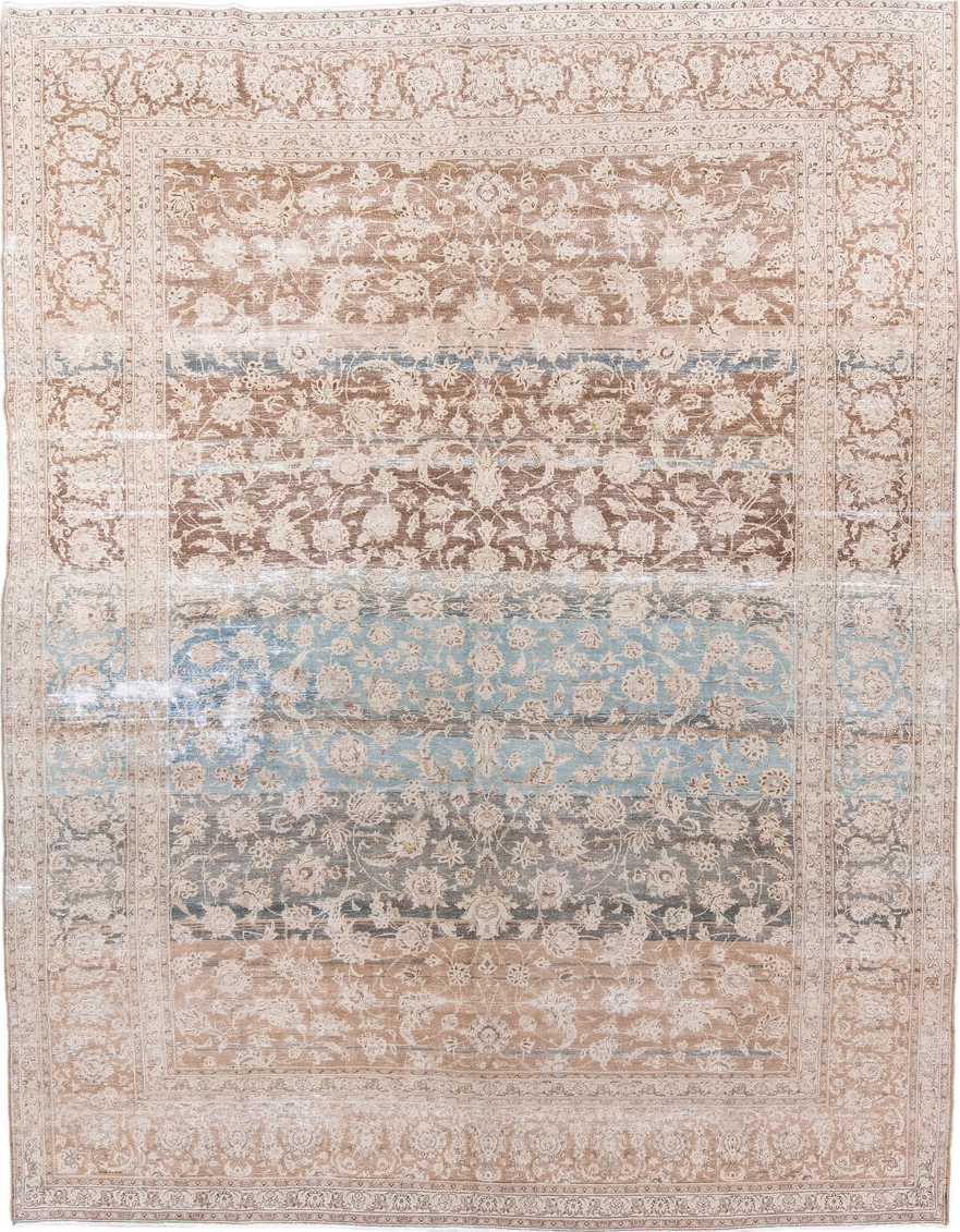 10' x 12' one-of-a-kind handmade vintage Kashan large size rug. Color palette: black, blue, brown, dim gray, fiord, gray