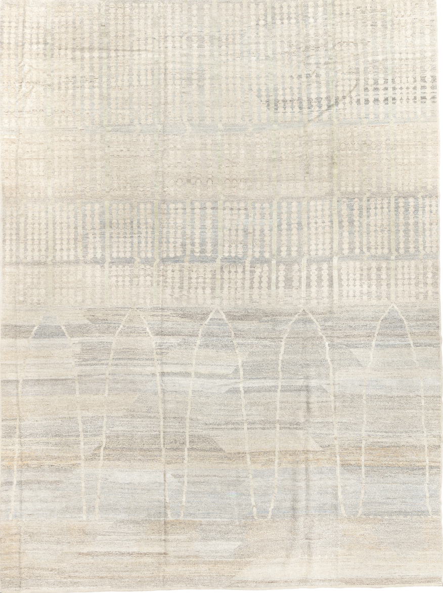 10' x 14' one-of-a-kind handmade vintage Tulu large size rug. Color palette: black, dark gray, gainsboro, gray, light gray