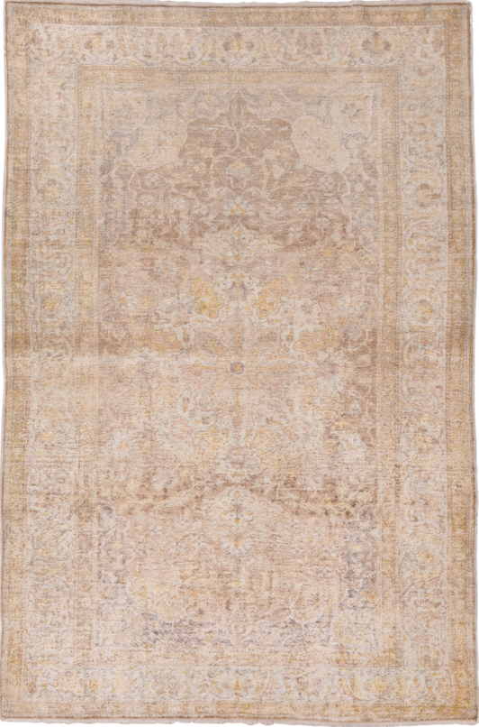 3' x 5' one-of-a-kind handmade vintage Kaisary small size rug. Color palette: brown, gainsboro, gray, light gray, off-white