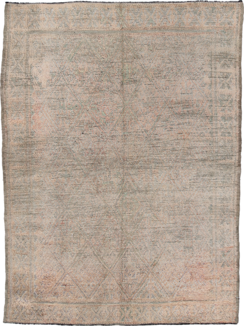 6' x 8' one-of-a-kind handmade vintage Moroccan medium size rug. Color palette: brown, gray, light gray, off-white, pink