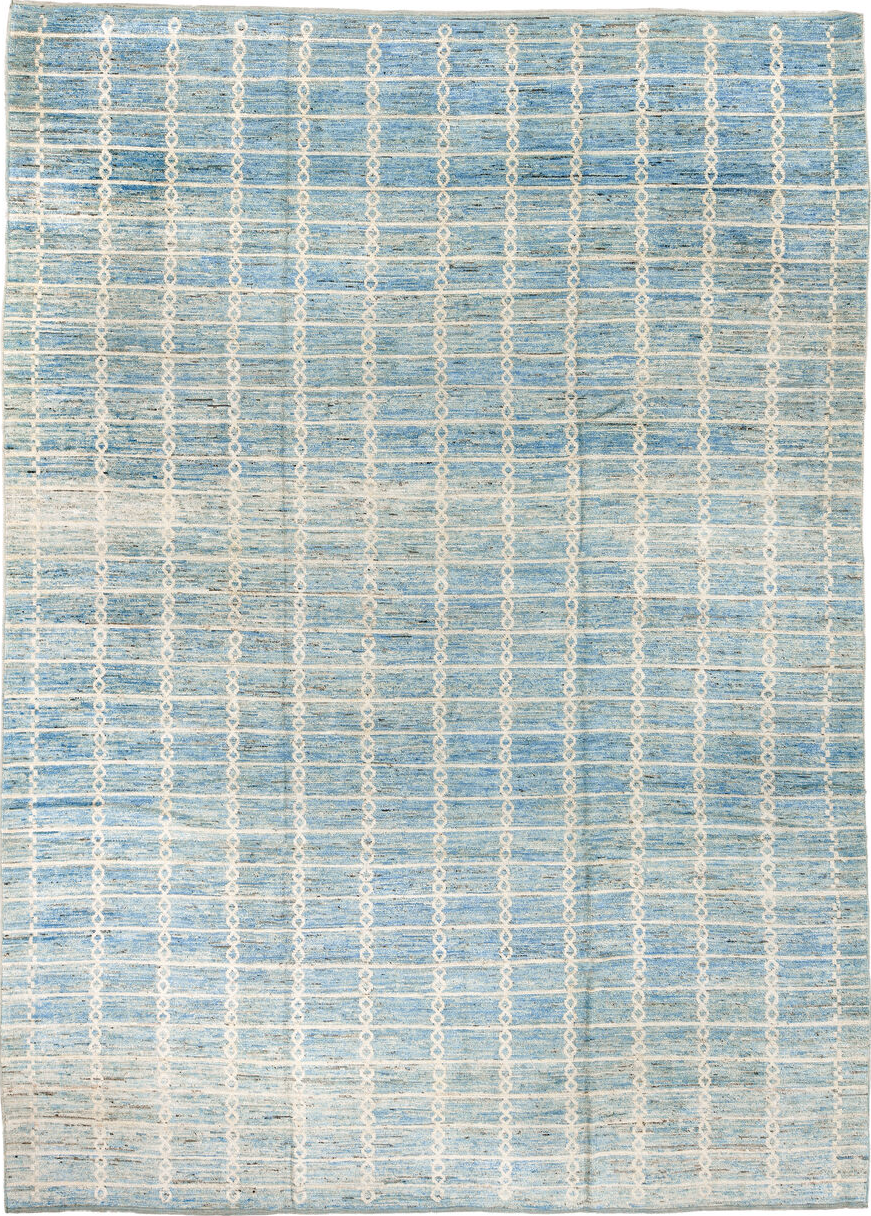 10' x 14' one-of-a-kind handmade vintage Tulu large size rug. Color palette: blue, dark gray, dim gray, gainsboro, gray
