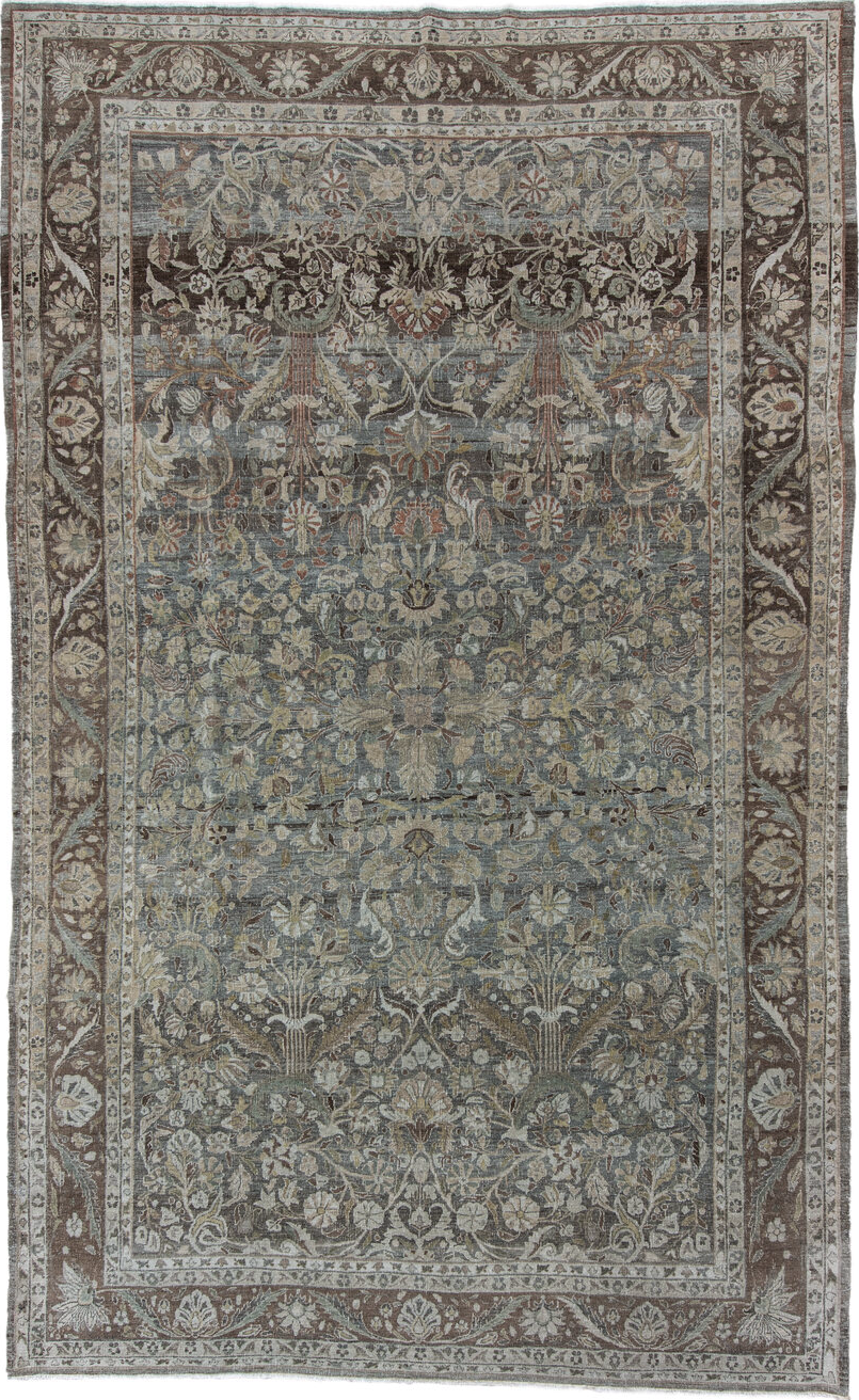 8' x 13' one-of-a-kind handmade vintage Bidjar large size rug. Color palette: gray, black, light gray, off-white, dark gray