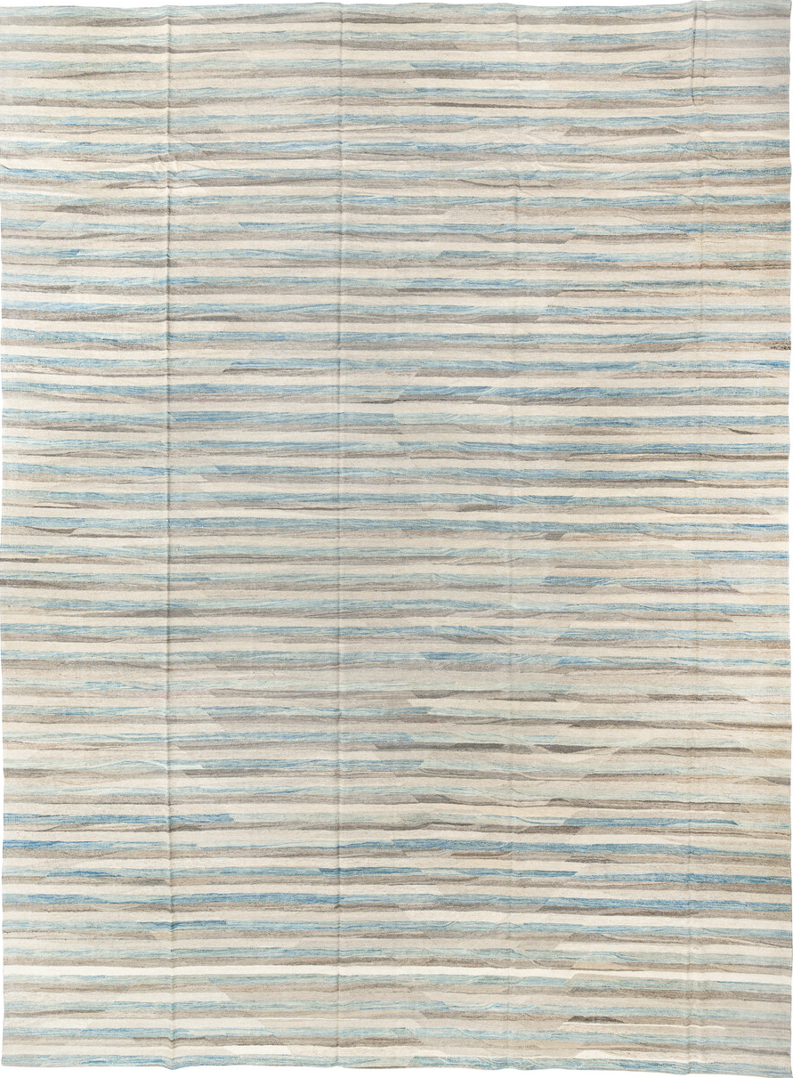 14' x 19' one-of-a-kind handmade vintage Tulu oversize rug. Color palette: blue, brown, gainsboro, gray, light blue
