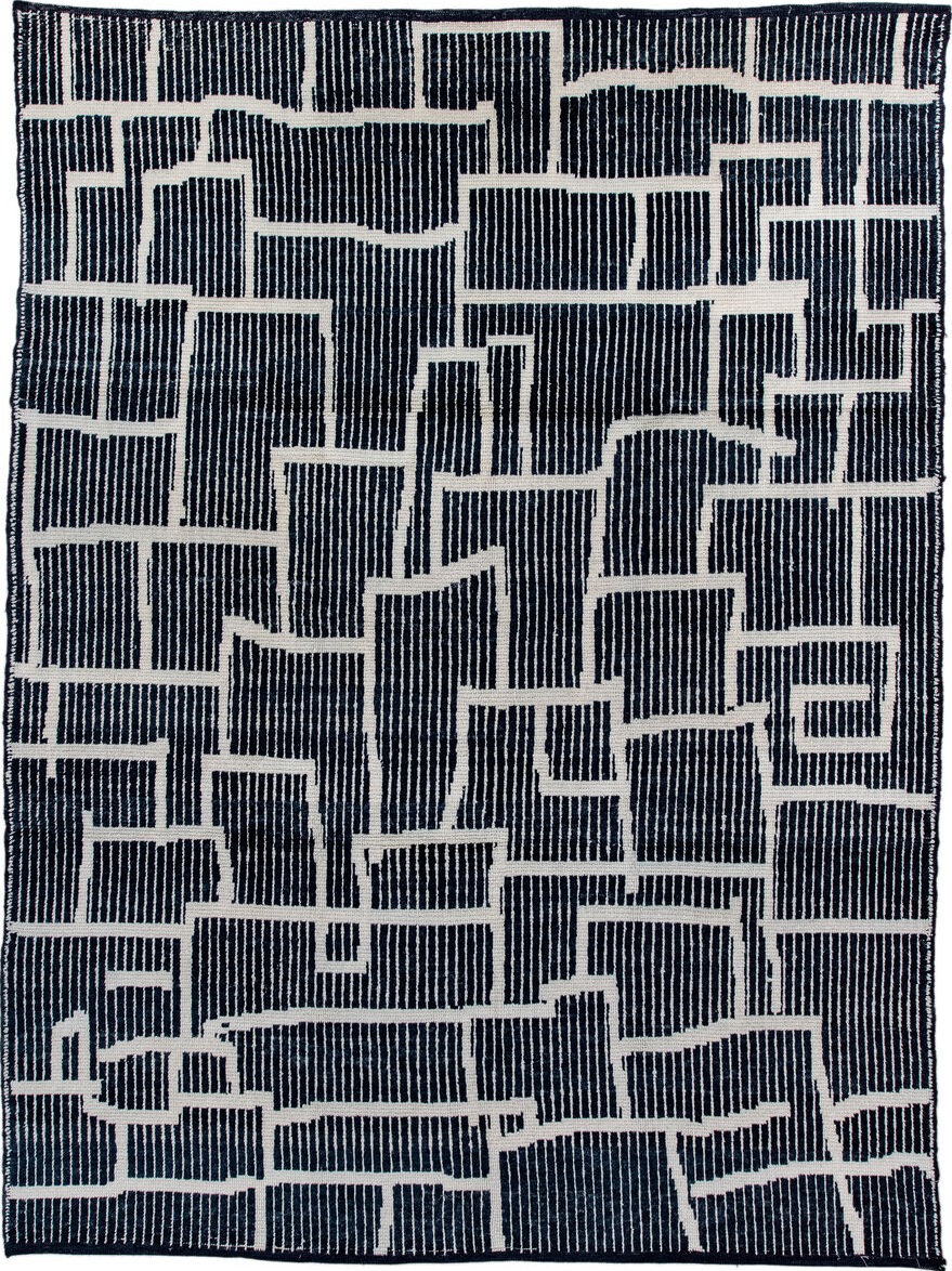 7' x 10' one-of-a-kind handmade vintage Tulu large size rug. Color palette: blue, dark gray, dim gray, gainsboro, gray