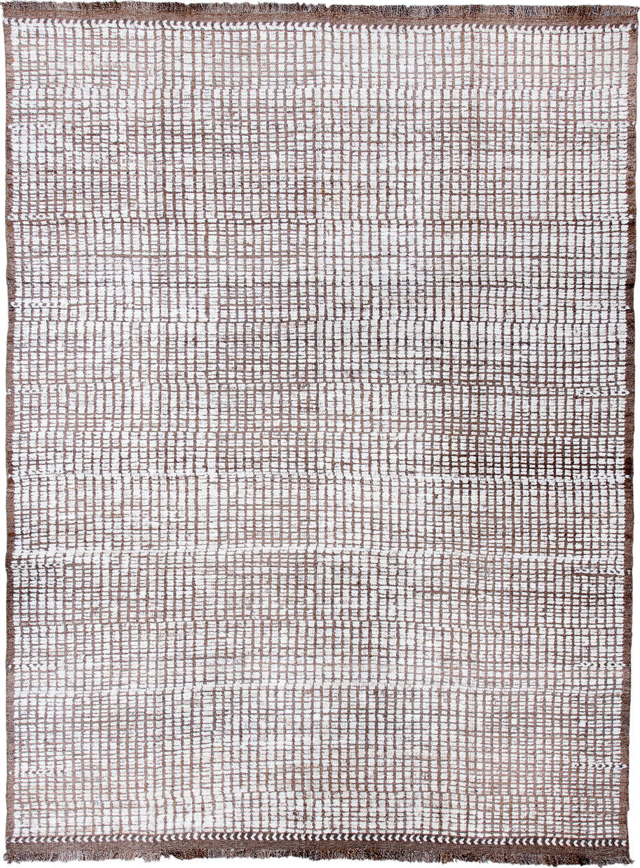 9' x 12' one-of-a-kind handmade vintage Tulu large size rug. Color palette: alice blue, brown, dark gray, gainsboro, gray