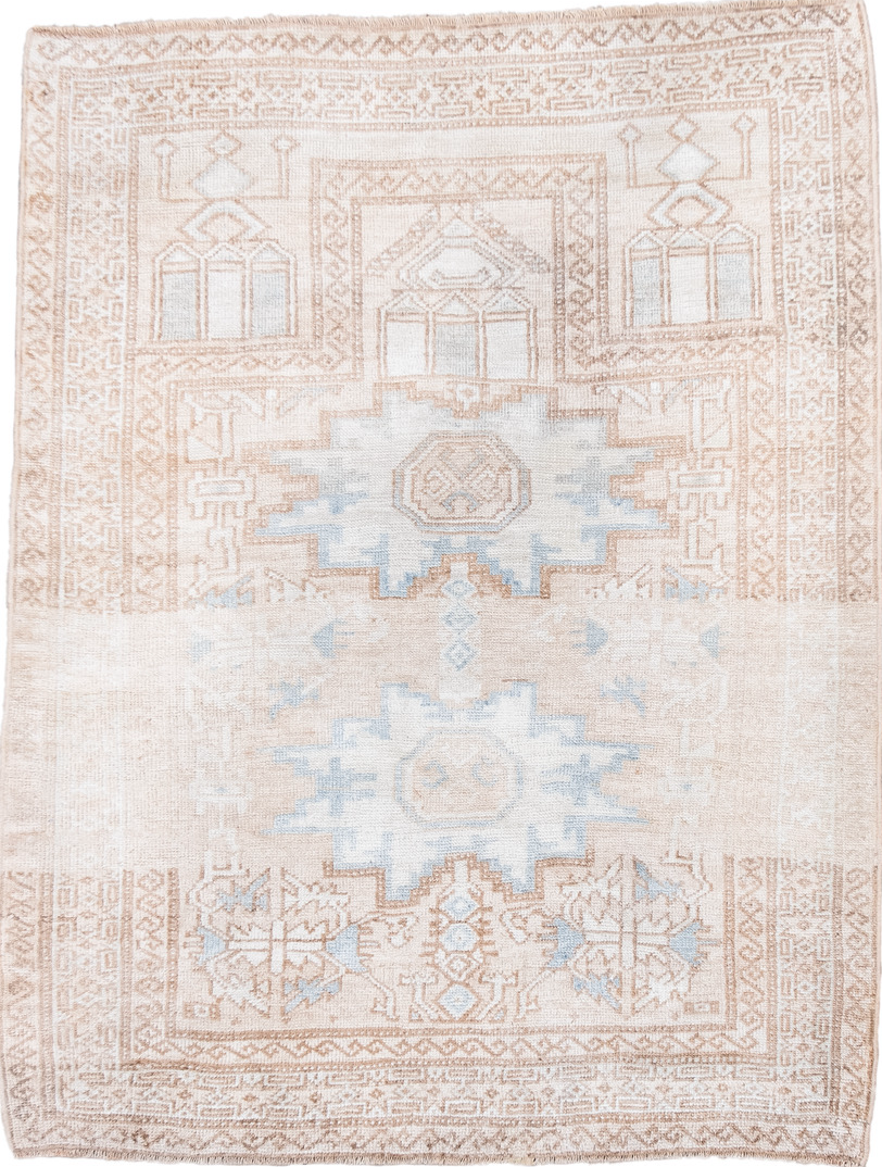 3' x 4' one-of-a-kind handmade vintage Belouch small size rug. Color palette: brown, gainsboro, gray, light gray, linen