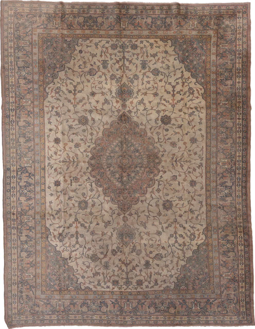 10' x 13' one-of-a-kind handmade vintage Sivas large size rug. Color palette: brown, dim gray, gray, pink