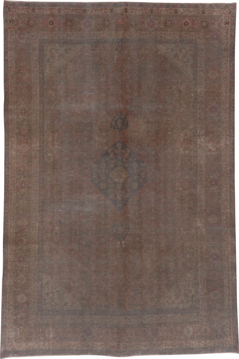 6' x 9' one-of-a-kind handmade vintage Tabriz medium size rug. Color palette: black, brown, gray, pink