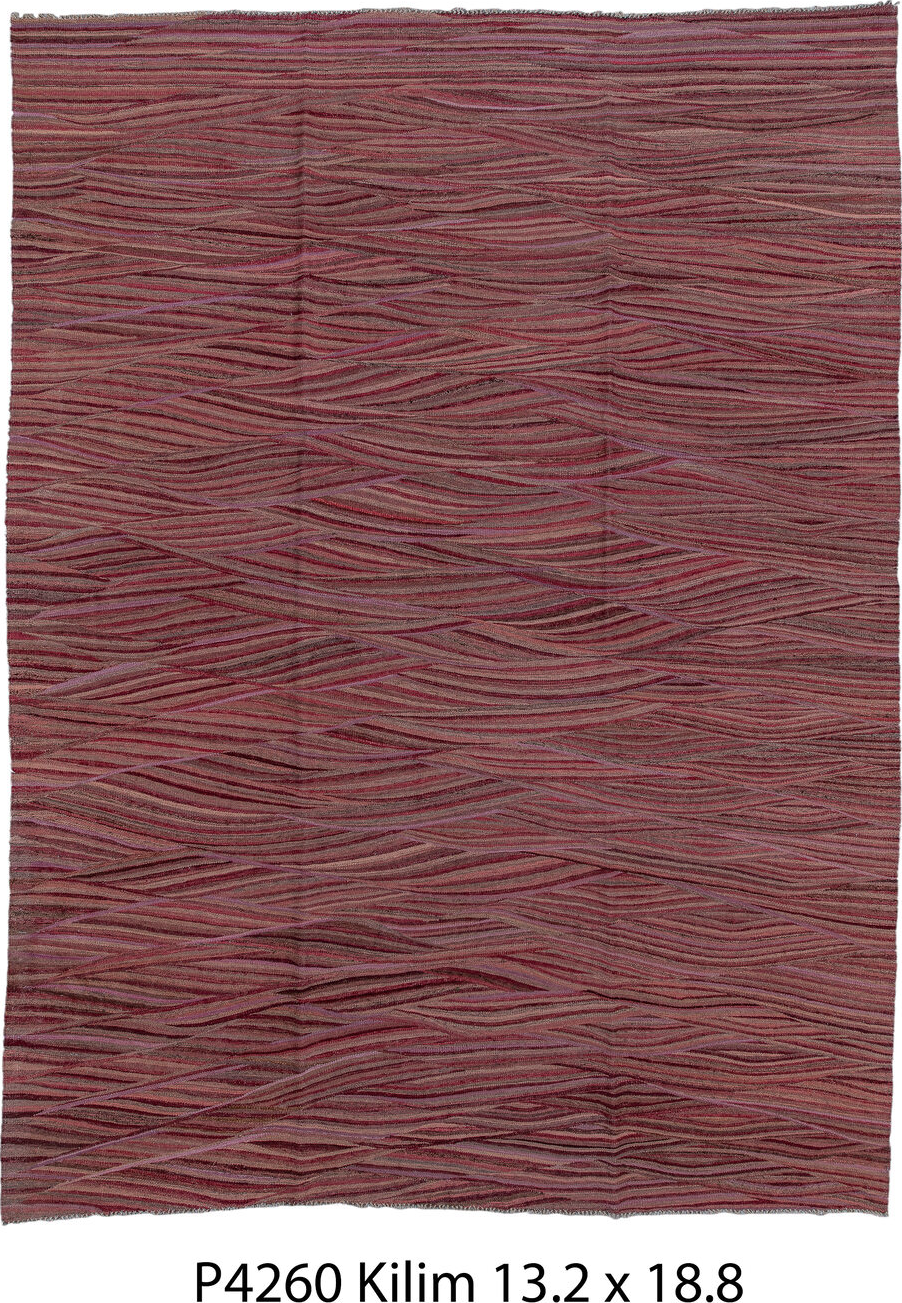 8' x 11' one-of-a-kind handmade vintage Kilim large size rug. Color palette: brown, gray, pink, red