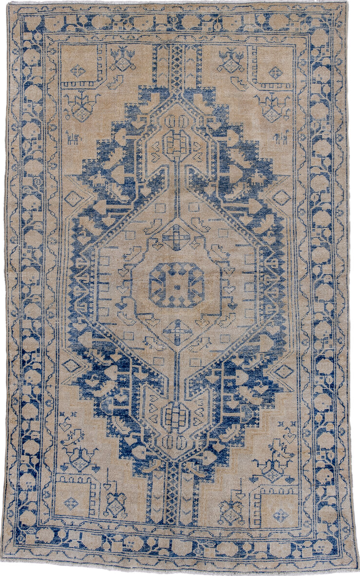 4' x 7' one-of-a-kind handmade vintage Hamadan rug. Color palette: black, blue, charcoal, dark gray, dim gray, gray